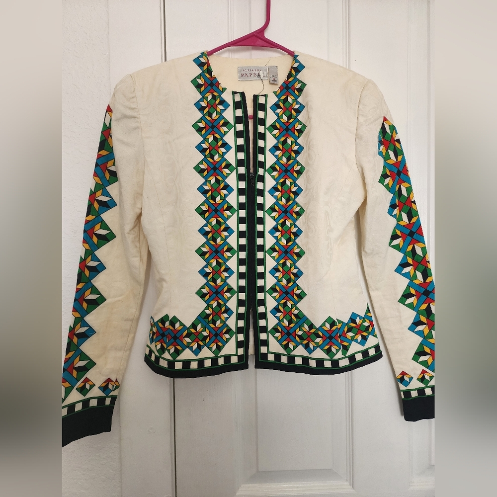 Vintage Adriana Papell blazer, size 4, cream, cotton